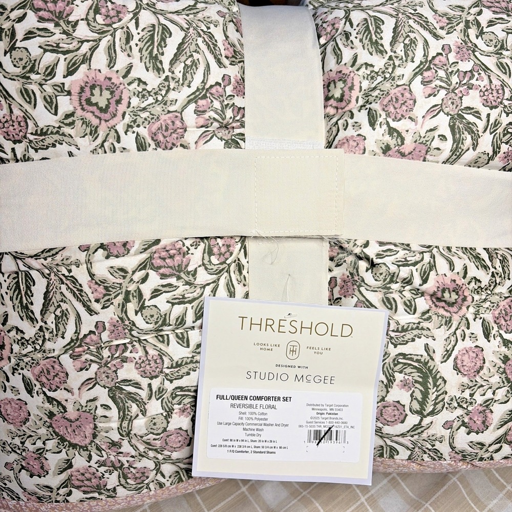 Threshold Studio McGee 3pc Full/Queen Reversible Floral Comforter Set Pink/Green
